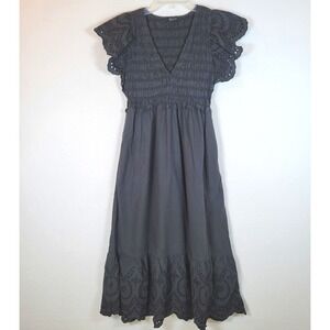 Rails Womens Clementine Smocked Eyelet Midi Dress Size Medium Black Cottagecore